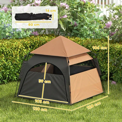 PawHut Hundezelt für große Hunde - Klappbares Haustierzelt für Outdoor & Garten, wetterfestes Hundehaus in Dunkelbraun