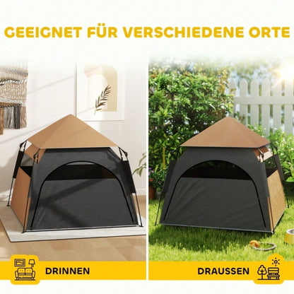 PawHut Hundezelt für große Hunde - Klappbares Haustierzelt für Outdoor & Garten, wetterfestes Hundehaus in Dunkelbraun