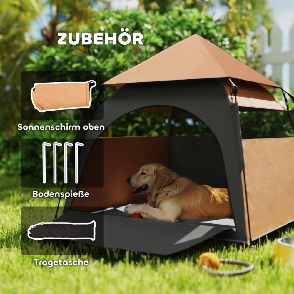 PawHut Hundezelt für große Hunde - Klappbares Haustierzelt für Outdoor & Garten, wetterfestes Hundehaus in Dunkelbraun