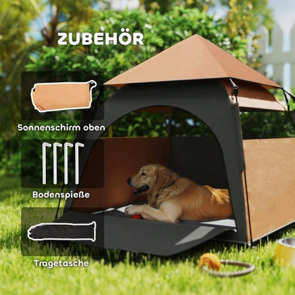 PawHut Hundezelt für große Hunde - Klappbares Haustierzelt für Outdoor & Garten, wetterfestes Hundehaus in Dunkelbraun