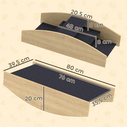 PawHut 2-in-1 Hundewippe & Rampe aus Naturholz - Agility Trainingsgerät für Balance und Selbstvertrauen, für kleine & mittlere Hunde bis 15 kg (80x39,5x20 cm)
