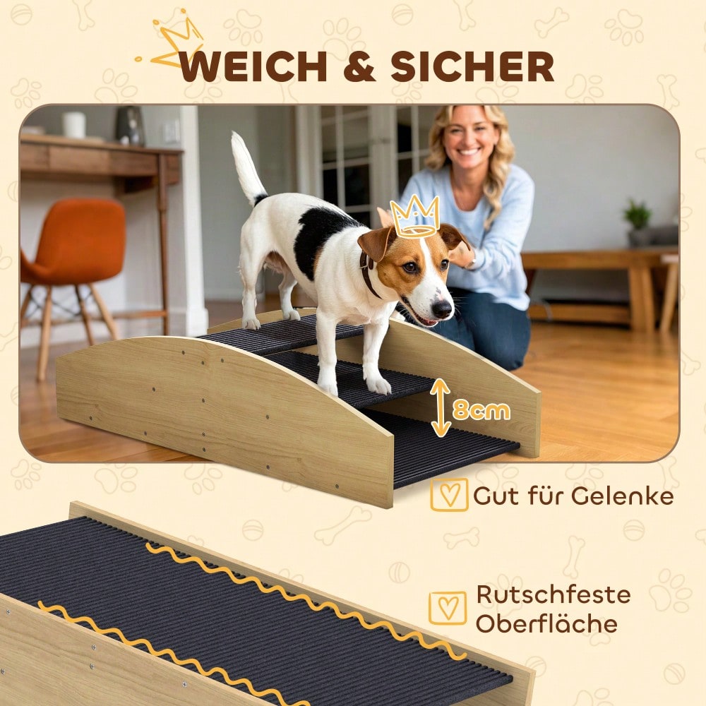 PawHut 2-in-1 Hundewippe & Rampe aus Naturholz - Agility Trainingsgerät für Balance und Selbstvertrauen, für kleine & mittlere Hunde bis 15 kg (80x39,5x20 cm)