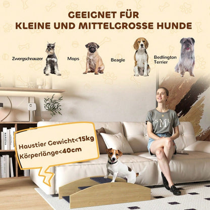 PawHut 2-in-1 Hundewippe & Rampe aus Naturholz - Agility Trainingsgerät für Balance und Selbstvertrauen, für kleine & mittlere Hunde bis 15 kg (80x39,5x20 cm)