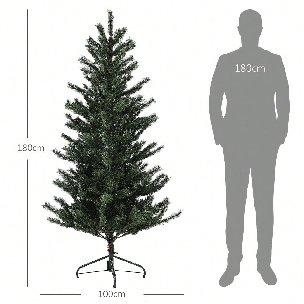 Künstlicher Weihnachtsbaum 180 cm mit 467 Spitzen, flammenhemmend & klappbar mit Stahlständer, für festliche Weihnachtsdekoration, grün - von HOMCOM
