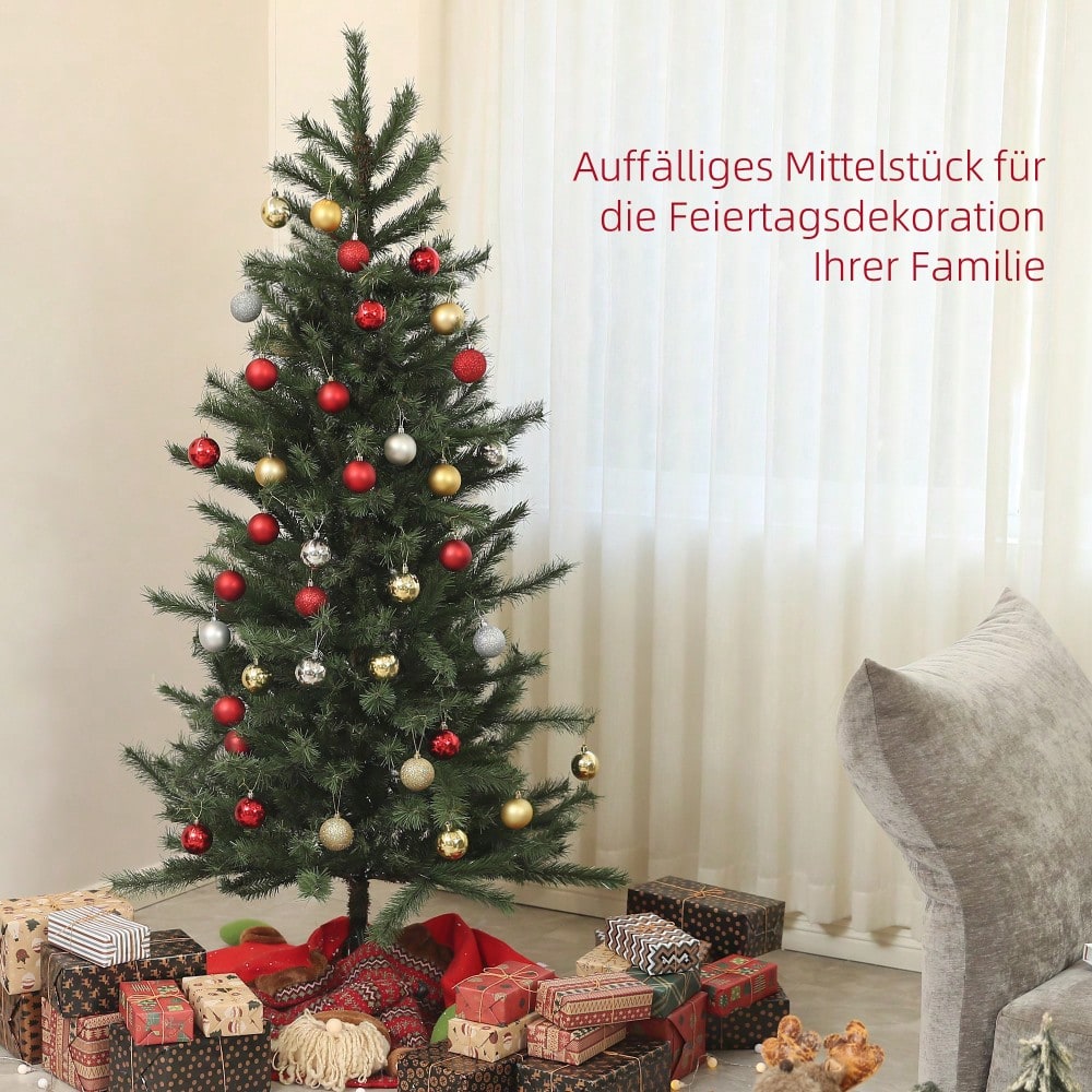 Künstlicher Weihnachtsbaum 180 cm mit 467 Spitzen, flammenhemmend & klappbar mit Stahlständer, für festliche Weihnachtsdekoration, grün - von HOMCOM