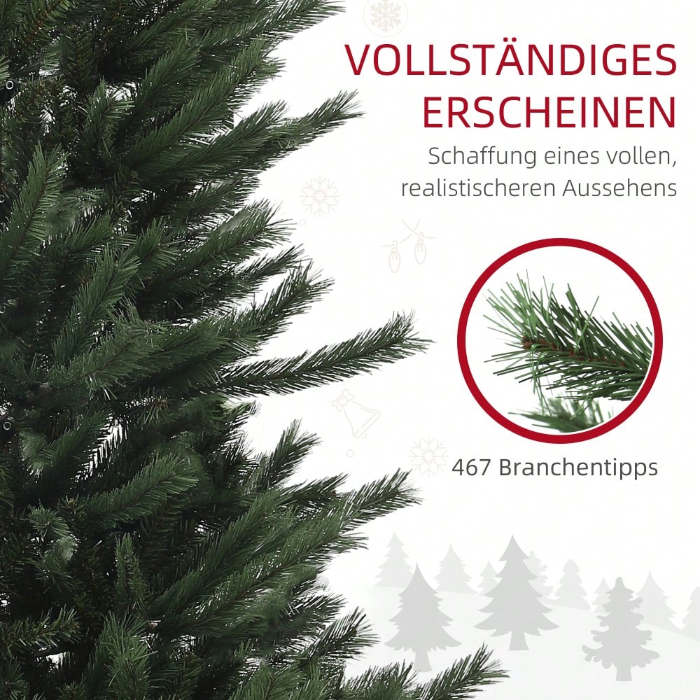 Künstlicher Weihnachtsbaum 180 cm mit 467 Spitzen, flammenhemmend & klappbar mit Stahlständer, für festliche Weihnachtsdekoration, grün - von HOMCOM