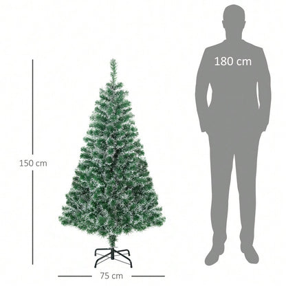Künstlicher Weihnachtsbaum 1,5m mit 416 Ästen, flammenhemmend & klappbar mit Stahlständer, für festliche Weihnachtsdekoration, grün - von HOMCOM