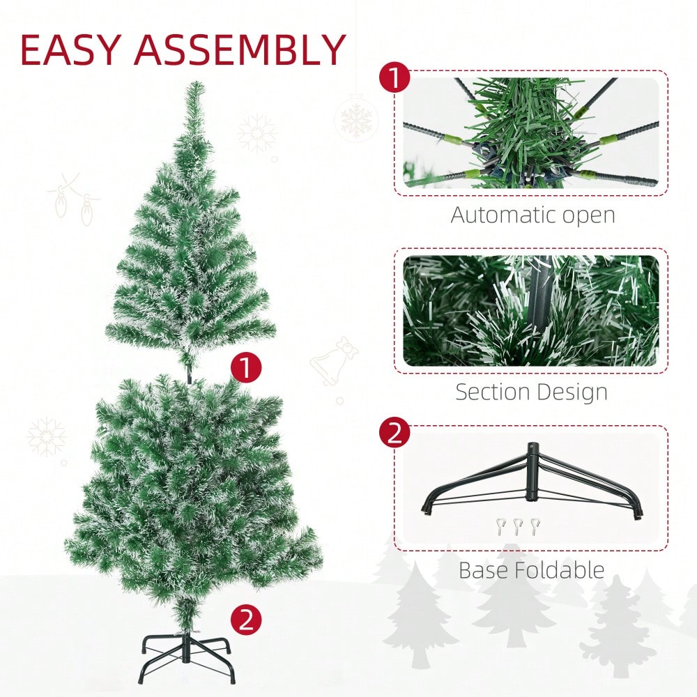 Künstlicher Weihnachtsbaum 1,5m mit 416 Ästen, flammenhemmend & klappbar mit Stahlständer, für festliche Weihnachtsdekoration, grün - von HOMCOM