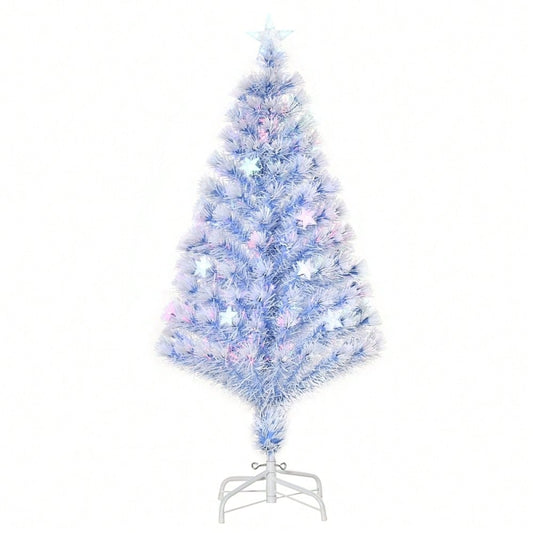 Künstlicher Weihnachtsbaum mit LED-Beleuchtung, 3-fach beleuchtet, aus PVC & Metall, Ø60x120 cm, weiß & blau - von HOMCOM
