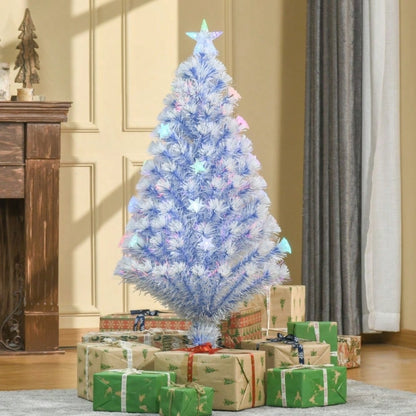 Künstlicher Weihnachtsbaum mit LED-Beleuchtung, 3-fach beleuchtet, aus PVC & Metall, Ø60x120 cm, weiß & blau - von HOMCOM