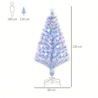 Künstlicher Weihnachtsbaum mit LED-Beleuchtung, 3-fach beleuchtet, aus PVC & Metall, Ø60x120 cm, weiß & blau - von HOMCOM