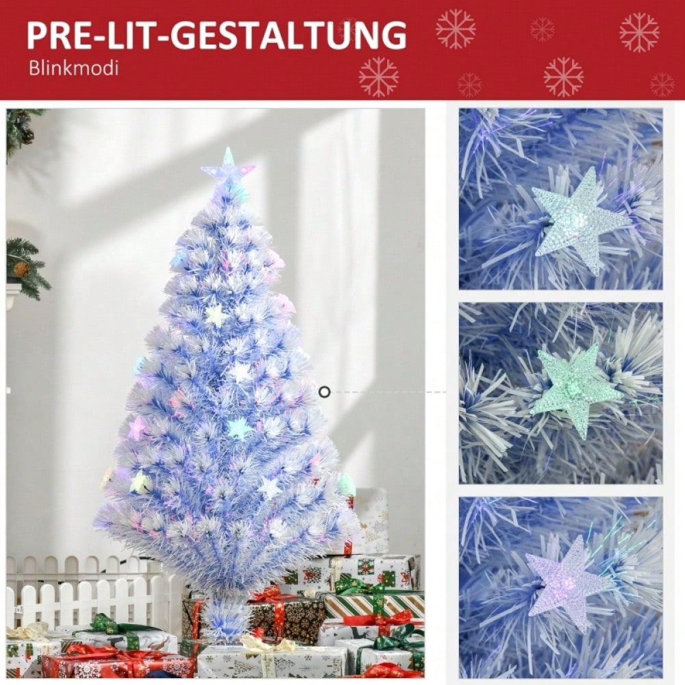 Künstlicher Weihnachtsbaum mit LED-Beleuchtung, 3-fach beleuchtet, aus PVC & Metall, Ø60x120 cm, weiß & blau - von HOMCOM