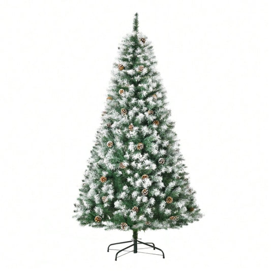 Künstlicher Weihnachtsbaum 180 cm mit 800 Zweigen & 61 Zapfen, verschneit & feuerfest, Premium-Weihnachtsbaum mit Schneespitzen - von HOMCOM