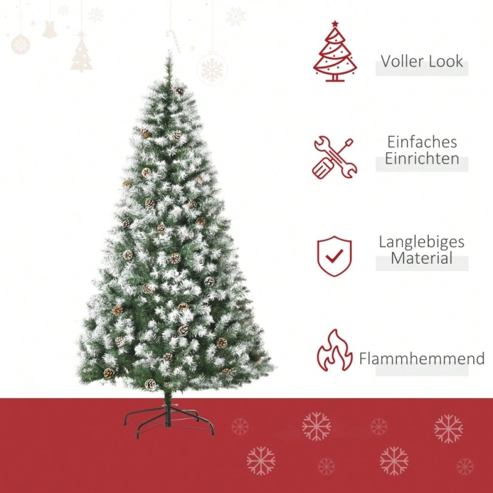 Künstlicher Weihnachtsbaum 180 cm mit 800 Zweigen & 61 Zapfen, verschneit & feuerfest, Premium-Weihnachtsbaum mit Schneespitzen - von HOMCOM
