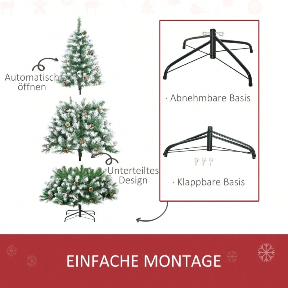 Künstlicher Weihnachtsbaum 180 cm mit 800 Zweigen & 61 Zapfen, verschneit & feuerfest, Premium-Weihnachtsbaum mit Schneespitzen - von HOMCOM
