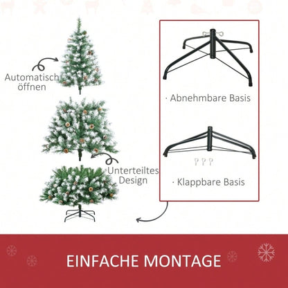 Künstlicher Weihnachtsbaum 180 cm mit 800 Zweigen & 61 Zapfen, verschneit & feuerfest, Premium-Weihnachtsbaum mit Schneespitzen - von HOMCOM