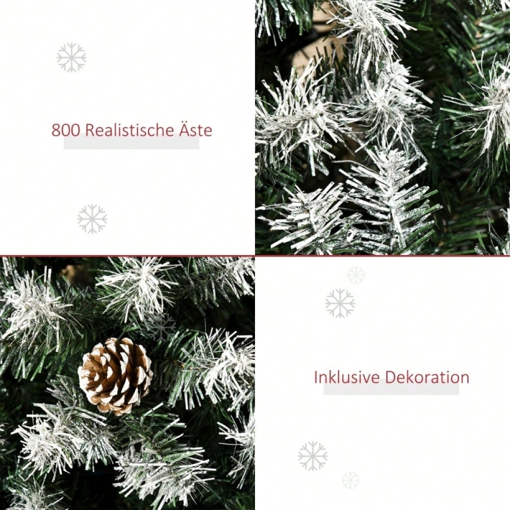 Künstlicher Weihnachtsbaum 180 cm mit 800 Zweigen & 61 Zapfen, verschneit & feuerfest, Premium-Weihnachtsbaum mit Schneespitzen - von HOMCOM