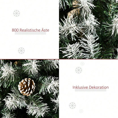 Künstlicher Weihnachtsbaum 180 cm mit 800 Zweigen & 61 Zapfen, verschneit & feuerfest, Premium-Weihnachtsbaum mit Schneespitzen - von HOMCOM