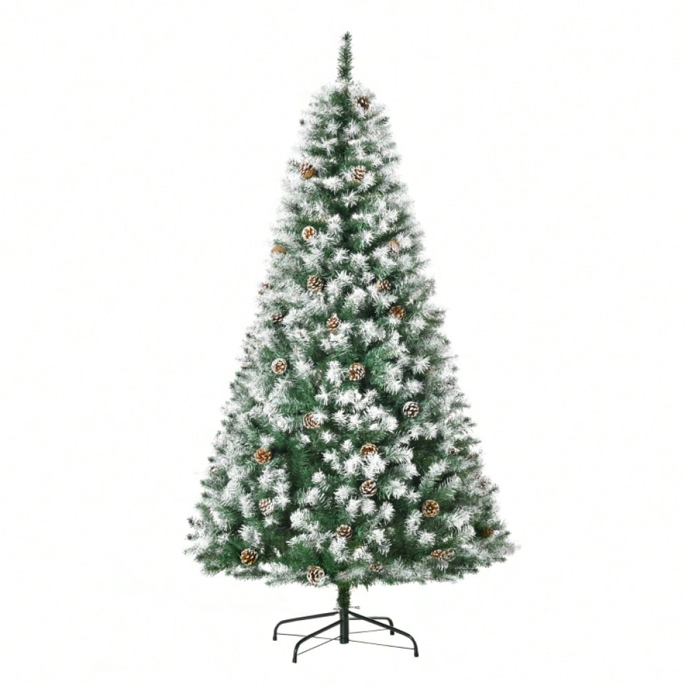 Künstlicher Weihnachtsbaum 180 cm mit 800 Zweigen & 61 Zapfen, verschneit & feuerfest, Premium-Weihnachtsbaum mit Schneespitzen - von HOMCOM