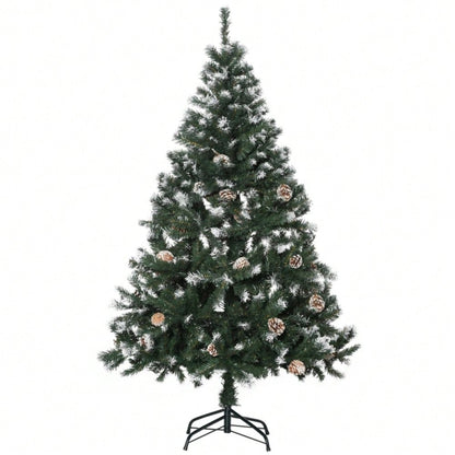 Künstlicher Weihnachtsbaum 180 cm mit 676 Zweigen & 41 Zapfen, verschneit & feuerfest, Premium-Weihnachtsbaum mit Schneespitzen - von HOMCOM