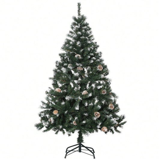 Künstlicher Weihnachtsbaum 180 cm mit 676 Zweigen & 41 Zapfen, verschneit & feuerfest, Premium-Weihnachtsbaum mit Schneespitzen - von HOMCOM