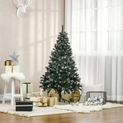 Künstlicher Weihnachtsbaum 180 cm mit 676 Zweigen & 41 Zapfen, verschneit & feuerfest, Premium-Weihnachtsbaum mit Schneespitzen - von HOMCOM