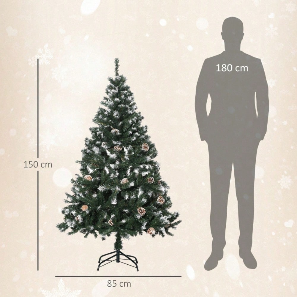 Künstlicher Weihnachtsbaum 180 cm mit 676 Zweigen & 41 Zapfen, verschneit & feuerfest, Premium-Weihnachtsbaum mit Schneespitzen - von HOMCOM