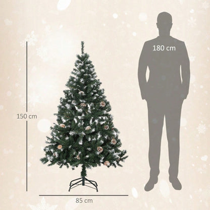 Künstlicher Weihnachtsbaum 180 cm mit 676 Zweigen & 41 Zapfen, verschneit & feuerfest, Premium-Weihnachtsbaum mit Schneespitzen - von HOMCOM