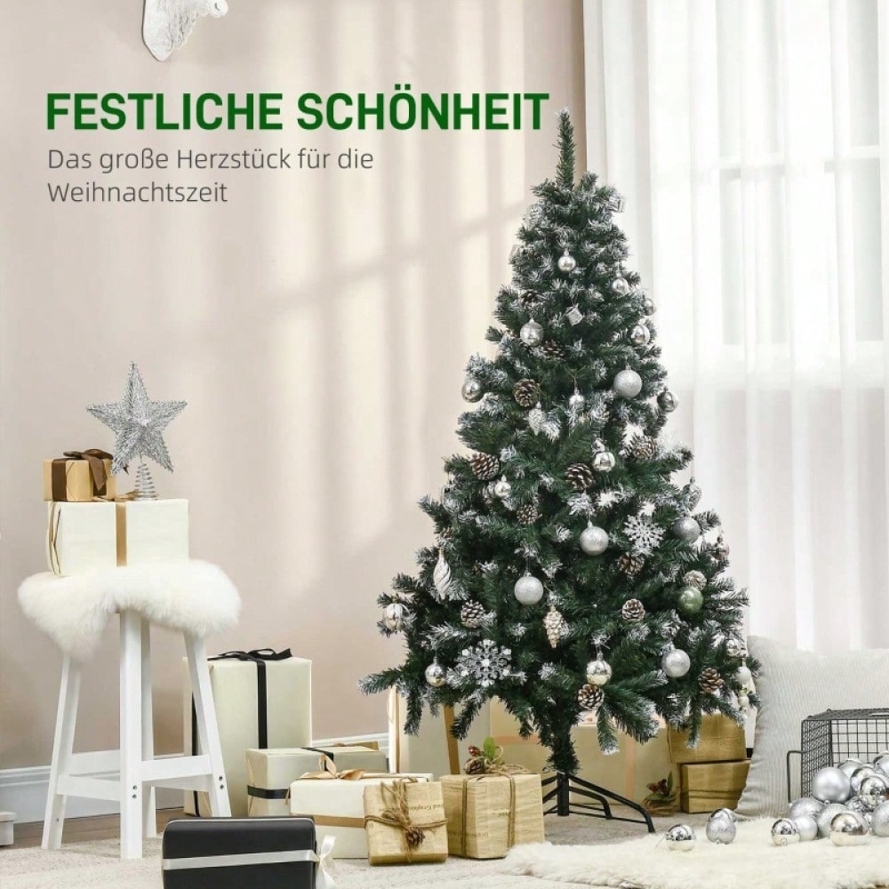 Künstlicher Weihnachtsbaum 180 cm mit 676 Zweigen & 41 Zapfen, verschneit & feuerfest, Premium-Weihnachtsbaum mit Schneespitzen - von HOMCOM