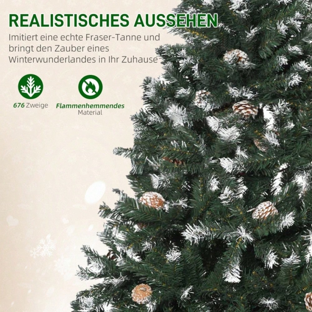 Künstlicher Weihnachtsbaum 180 cm mit 676 Zweigen & 41 Zapfen, verschneit & feuerfest, Premium-Weihnachtsbaum mit Schneespitzen - von HOMCOM