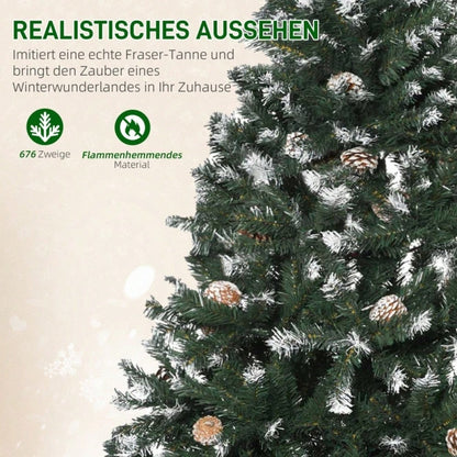 Künstlicher Weihnachtsbaum 180 cm mit 676 Zweigen & 41 Zapfen, verschneit & feuerfest, Premium-Weihnachtsbaum mit Schneespitzen - von HOMCOM