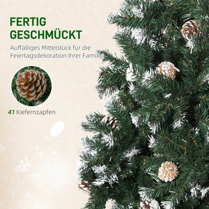Künstlicher Weihnachtsbaum 180 cm mit 676 Zweigen & 41 Zapfen, verschneit & feuerfest, Premium-Weihnachtsbaum mit Schneespitzen - von HOMCOM