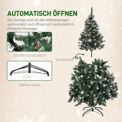 Künstlicher Weihnachtsbaum 180 cm mit 676 Zweigen & 41 Zapfen, verschneit & feuerfest, Premium-Weihnachtsbaum mit Schneespitzen - von HOMCOM
