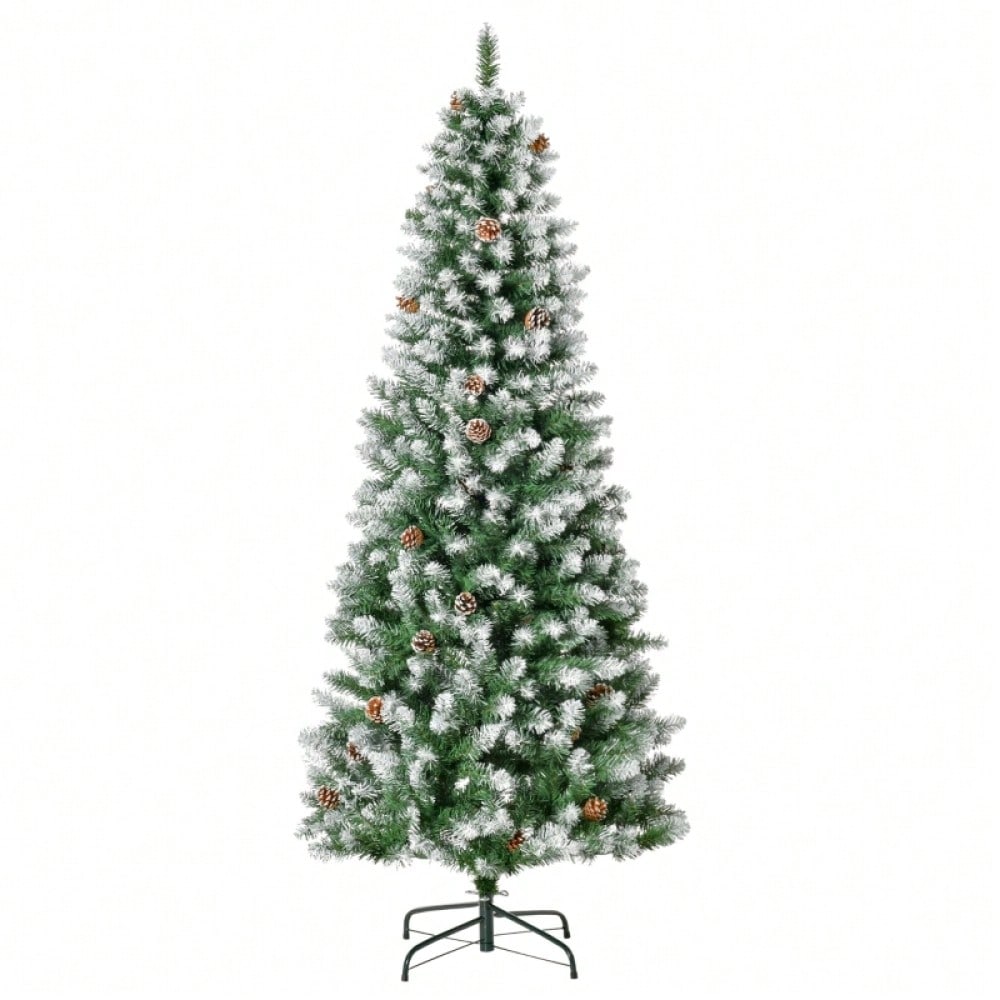 Künstlicher Weihnachtsbaum 180 cm mit 630 Zweigen & 37 Zapfen, verschneit & feuerfest, Premium-Weihnachtsbaum mit Schneespitzen - von HOMCOM