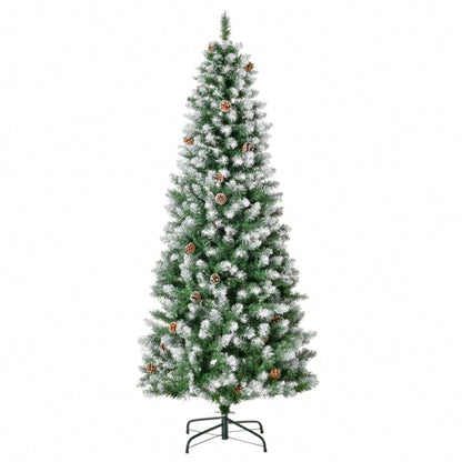 Künstlicher Weihnachtsbaum 180 cm mit 630 Zweigen & 37 Zapfen, verschneit & feuerfest, Premium-Weihnachtsbaum mit Schneespitzen - von HOMCOM