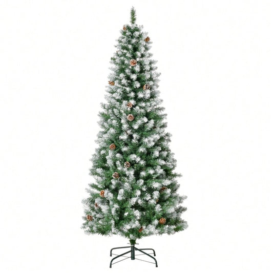 Künstlicher Weihnachtsbaum 180 cm mit 630 Zweigen & 37 Zapfen, verschneit & feuerfest, Premium-Weihnachtsbaum mit Schneespitzen - von HOMCOM