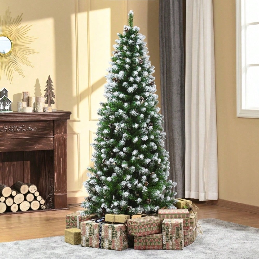 Künstlicher Weihnachtsbaum 180 cm mit 630 Zweigen & 37 Zapfen, verschneit & feuerfest, Premium-Weihnachtsbaum mit Schneespitzen - von HOMCOM