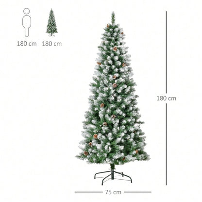 Künstlicher Weihnachtsbaum 180 cm mit 630 Zweigen & 37 Zapfen, verschneit & feuerfest, Premium-Weihnachtsbaum mit Schneespitzen - von HOMCOM