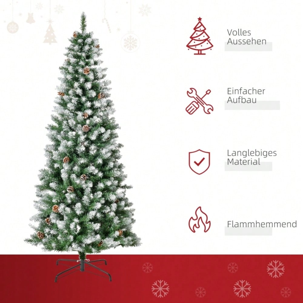 Künstlicher Weihnachtsbaum 180 cm mit 630 Zweigen & 37 Zapfen, verschneit & feuerfest, Premium-Weihnachtsbaum mit Schneespitzen - von HOMCOM