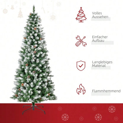 Künstlicher Weihnachtsbaum 180 cm mit 630 Zweigen & 37 Zapfen, verschneit & feuerfest, Premium-Weihnachtsbaum mit Schneespitzen - von HOMCOM
