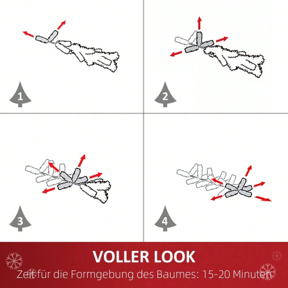 Künstlicher Weihnachtsbaum 180 cm mit 630 Zweigen & 37 Zapfen, verschneit & feuerfest, Premium-Weihnachtsbaum mit Schneespitzen - von HOMCOM