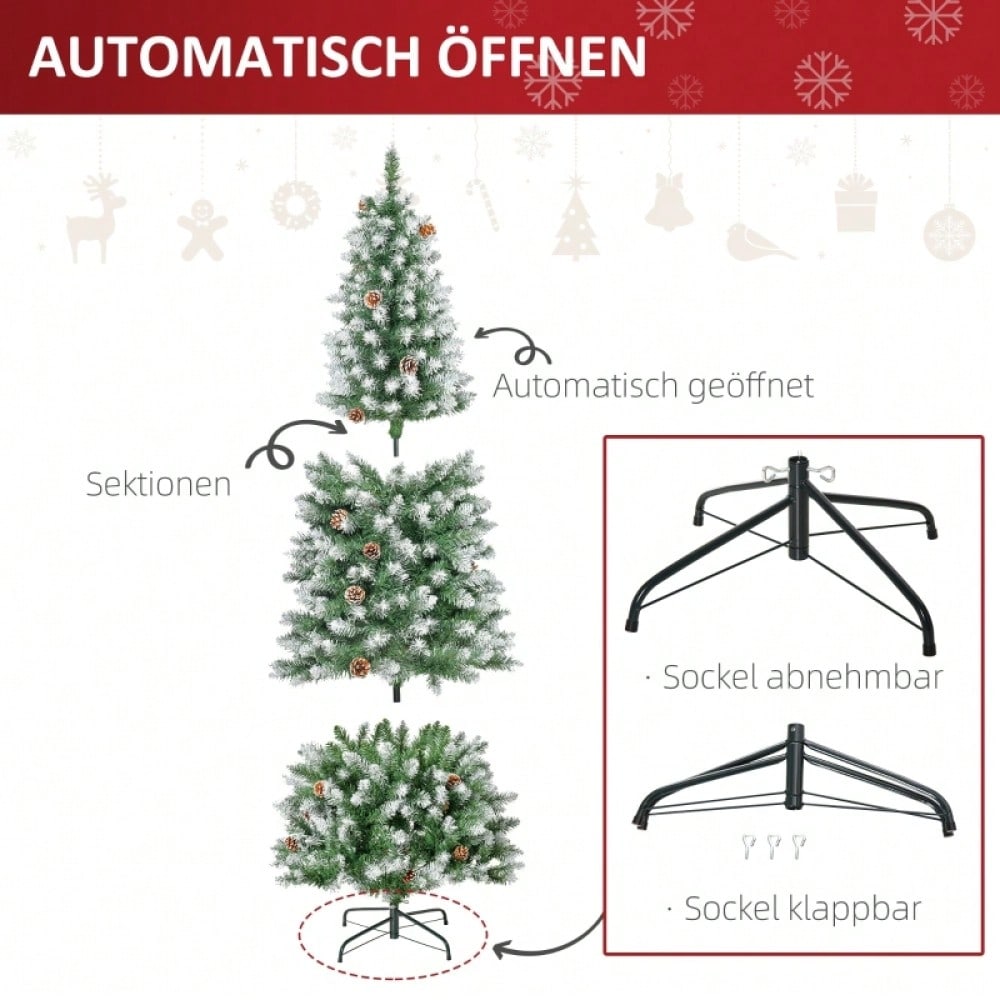 Künstlicher Weihnachtsbaum 180 cm mit 630 Zweigen & 37 Zapfen, verschneit & feuerfest, Premium-Weihnachtsbaum mit Schneespitzen - von HOMCOM