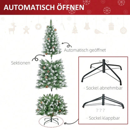 Künstlicher Weihnachtsbaum 180 cm mit 630 Zweigen & 37 Zapfen, verschneit & feuerfest, Premium-Weihnachtsbaum mit Schneespitzen - von HOMCOM