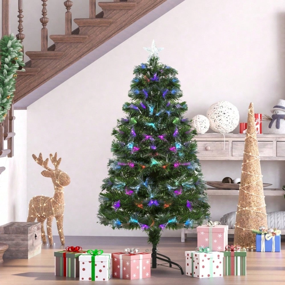 Künstlicher Weihnachtsbaum 120 cm mit LED-Beleuchtung & Sternspitze, inkl. Lichterkette, 66x66x120 cm, grün - von HOMCOM