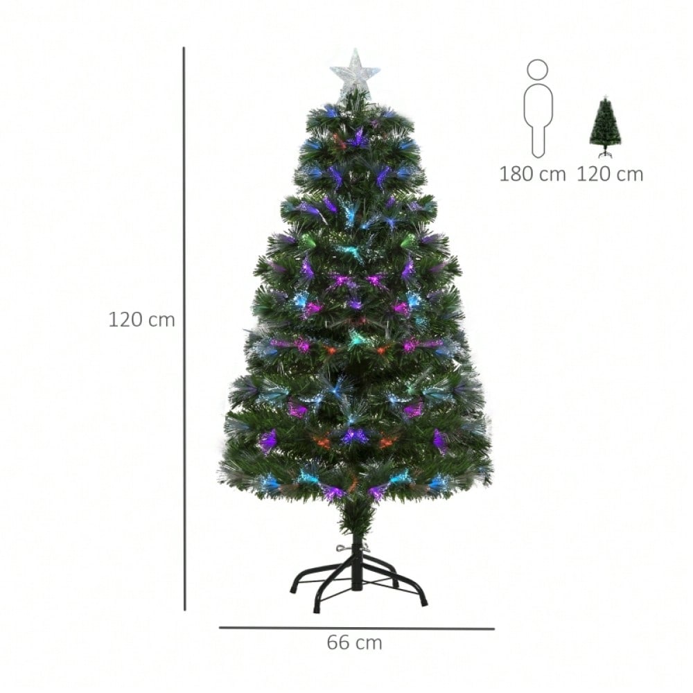 Künstlicher Weihnachtsbaum 120 cm mit LED-Beleuchtung & Sternspitze, inkl. Lichterkette, 66x66x120 cm, grün - von HOMCOM