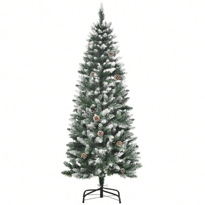 Künstlicher Weihnachtsbaum 150 cm mit 630 Zweigen & 37 Zapfen, verschneit & feuerfest, Premium-Weihnachtsbaum mit Schneespitzen - von HOMCOM
