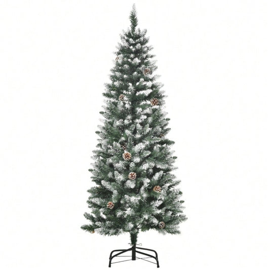 Künstlicher Weihnachtsbaum 150 cm mit 630 Zweigen & 37 Zapfen, verschneit & feuerfest, Premium-Weihnachtsbaum mit Schneespitzen - von HOMCOM