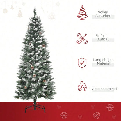 Künstlicher Weihnachtsbaum 150 cm mit 630 Zweigen & 37 Zapfen, verschneit & feuerfest, Premium-Weihnachtsbaum mit Schneespitzen - von HOMCOM