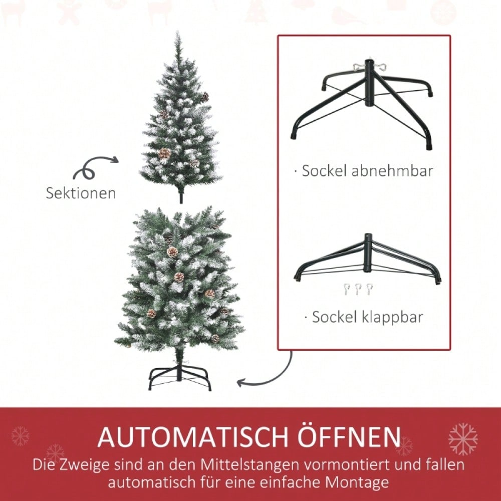 Künstlicher Weihnachtsbaum 150 cm mit 630 Zweigen & 37 Zapfen, verschneit & feuerfest, Premium-Weihnachtsbaum mit Schneespitzen - von HOMCOM