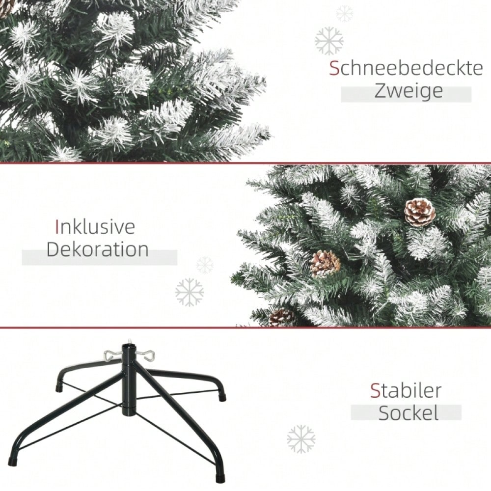 Künstlicher Weihnachtsbaum 150 cm mit 630 Zweigen & 37 Zapfen, verschneit & feuerfest, Premium-Weihnachtsbaum mit Schneespitzen - von HOMCOM